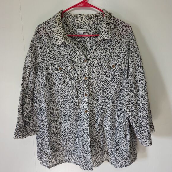 Tops - Croft & Barrow Women’s 3X Button Down Shirt Black White Paisley Leaf Vine Print